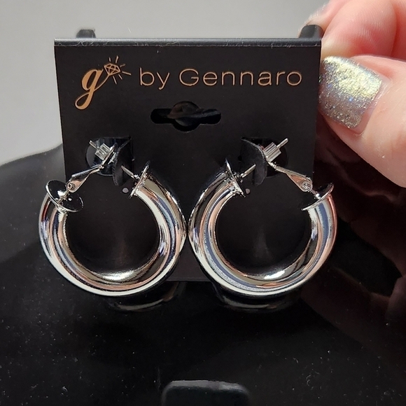 g by Gennaro Chunky Silver Tone Huggie Hoops - Picture 4 of 6